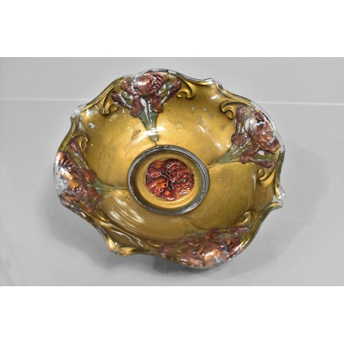 259 - An Art Nouveau Glass Bowl of Shaped Form with Moulded Floral Stylised Design and Hand Painted Decora... 