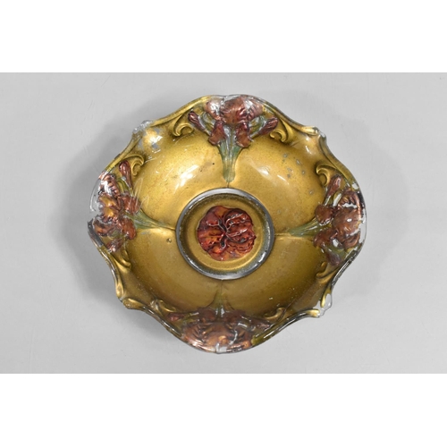 259 - An Art Nouveau Glass Bowl of Shaped Form with Moulded Floral Stylised Design and Hand Painted Decora... 