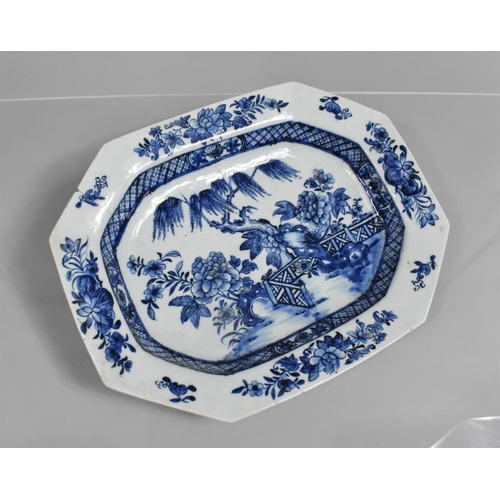 367 - An 18th Century Chinese Blue and White Platter decorated with Walled Garden and Blossoming Willow Tr... 