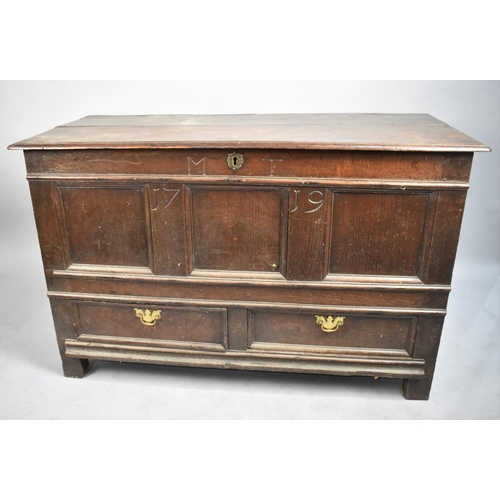 459 - An 18th Century Oak Mule Chest with Two Base Drawers, Three Panelled Front Front Inscribed M T 1719.... 