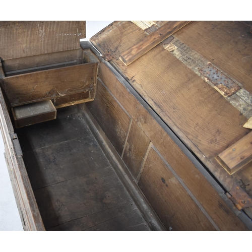 459 - An 18th Century Oak Mule Chest with Two Base Drawers, Three Panelled Front Front Inscribed M T 1719.... 