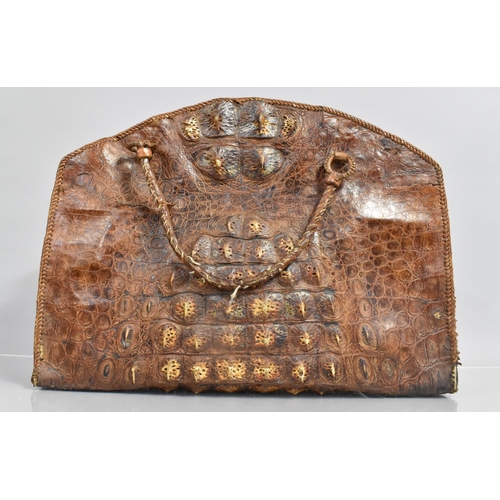 82 - A Vintage Crocodile Skin Bag, 43cms Diameter