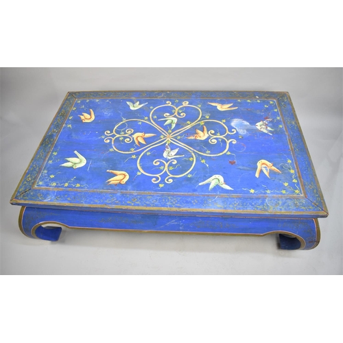 93 - A Painted Coffee Table Decorated with Birds on Blue Ground and with Gilt Highlights, Scrolled Feet, ... 