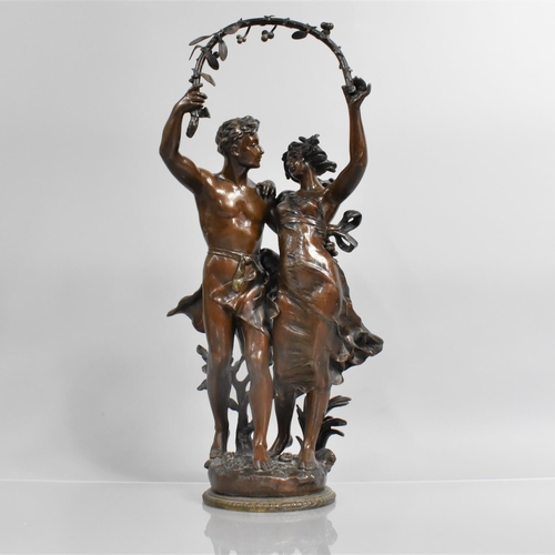 175 - A French Bronzed Spelter Figure Group, Couple Under Mistletoe, After Ernest Justin Ferrand, 