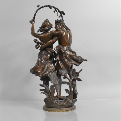 175 - A French Bronzed Spelter Figure Group, Couple Under Mistletoe, After Ernest Justin Ferrand, 