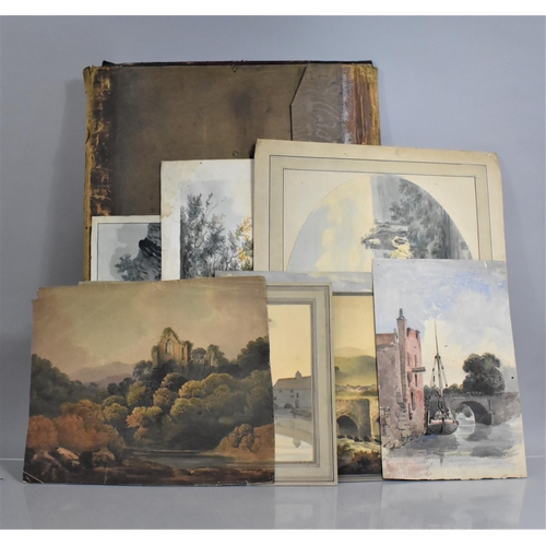 196 - A Folio of 19th Century Artwork, Mainly Watercolour Landscapes