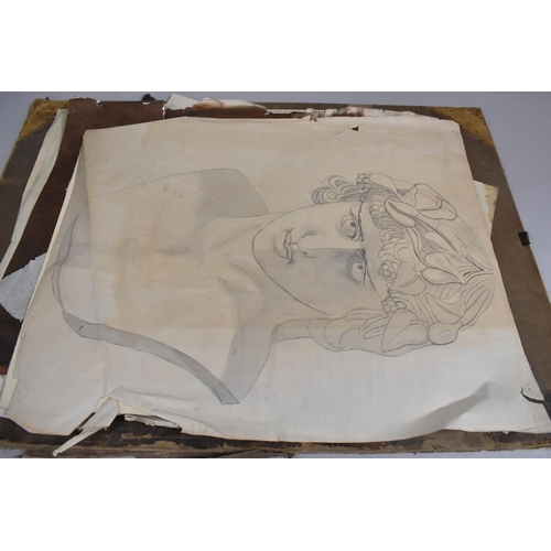 198 - A Folio of 19th Century Artwork, Mainly Watercolours and Sketches of Classical Subjects