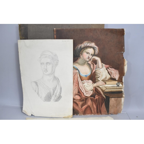 198 - A Folio of 19th Century Artwork, Mainly Watercolours and Sketches of Classical Subjects