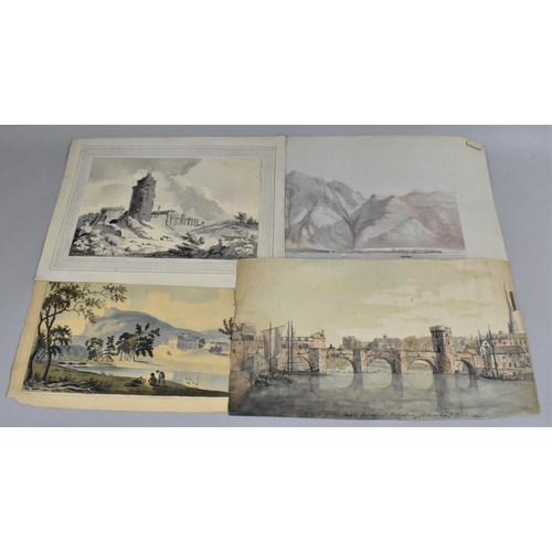 199 - A Collection of Four Unframed Watercolours, Cattaro 1851, Welsh Bridge at Shrewsbury by E.Jones, Cou... 