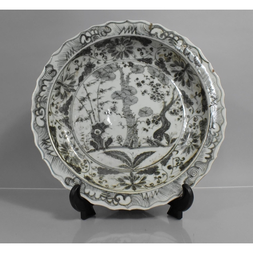 366 - A Large Chinese Charger with Shaped Rim and Fauna and Flora Decoration, 40cms Diameter