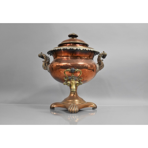 177 - A Copper Samovar With Floral Finial, Scrolled Twin Handles and Scrolled Trim Supported on Square Bas... 