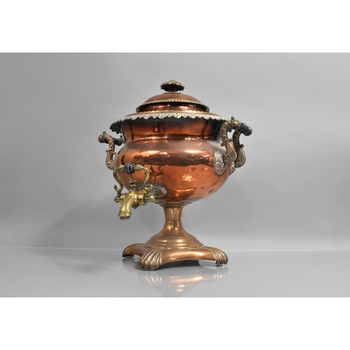 177 - A Copper Samovar With Floral Finial, Scrolled Twin Handles and Scrolled Trim Supported on Square Bas... 