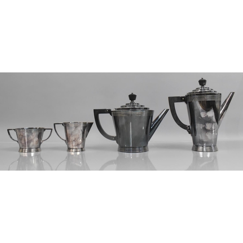 227 - Keith Murray for Mappin & Webb, Art Deco Four Piece Teaset, Stanped to Base W27681