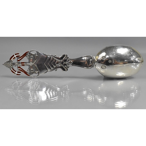 248 - A Danish Silver Spoon with Pierced and Enamelled Red and White Finial Depicting Christmas Tree Surmo... 