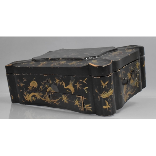 94 - An Early 20th Century Oriental Laquered Work Box with Gilt Decoration of Bords and Insects, Hinged L... 