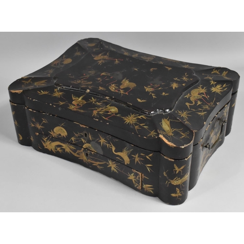 94 - An Early 20th Century Oriental Laquered Work Box with Gilt Decoration of Bords and Insects, Hinged L... 