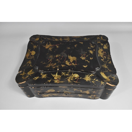 94 - An Early 20th Century Oriental Laquered Work Box with Gilt Decoration of Bords and Insects, Hinged L... 