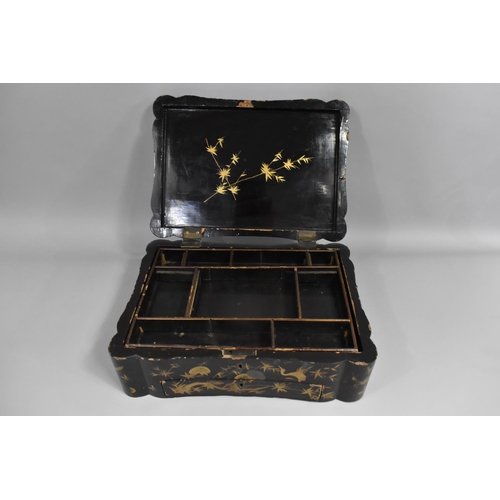 94 - An Early 20th Century Oriental Laquered Work Box with Gilt Decoration of Bords and Insects, Hinged L... 