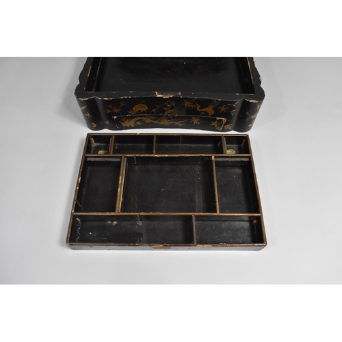 94 - An Early 20th Century Oriental Laquered Work Box with Gilt Decoration of Bords and Insects, Hinged L... 