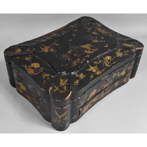 94 - An Early 20th Century Oriental Laquered Work Box with Gilt Decoration of Bords and Insects, Hinged L... 