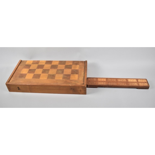 101 - A Mid 20th century Stained Wooden Draughts Board with Combination Chess and Draughts Pieces Together... 