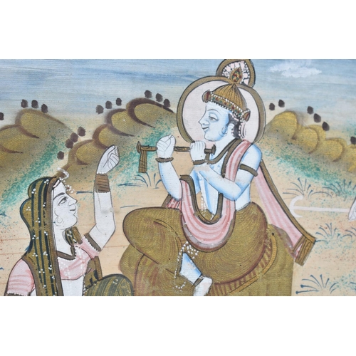 122 - A Nice Quality North Indian Painting on Silk Depicting Shiva and Dancers in garden, 50x37cms