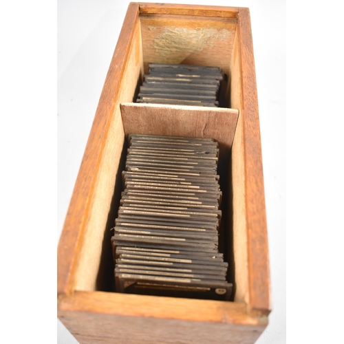 153 - A Vintage Wooden Box Containing Two Sets of Coloured and Monochrome Magic Lantern Slides, South Wale... 