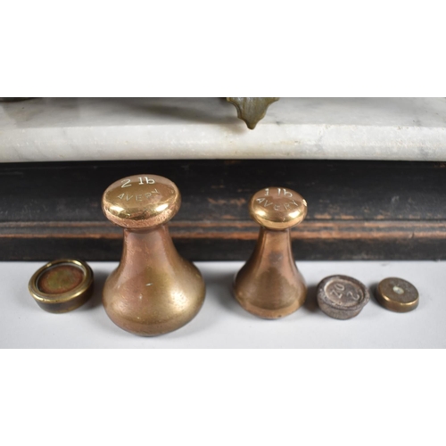 167 - A Set of Late 19th/Early 20th Century Shop Scales with Brass Pan, Unrelated Copper Weights and Ceram... 