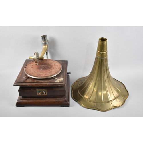 197 - A Reproduction His Master's Voice Wind Up Gramophone with Brass Horn, In Need of Attention and Missi... 