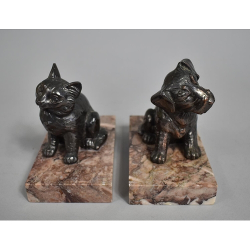 204 - A Pair of Art Deco Spelter Bookends, Cat and Dog Set on Rectangular Plinth Bases, 12cm high