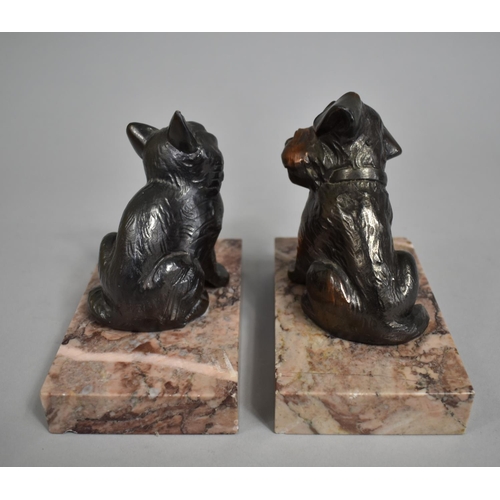 204 - A Pair of Art Deco Spelter Bookends, Cat and Dog Set on Rectangular Plinth Bases, 12cm high