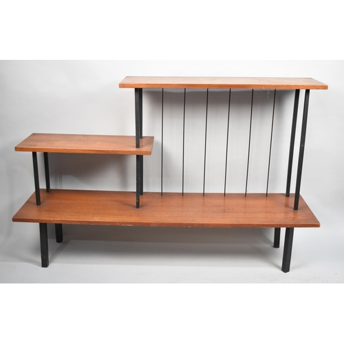 207 - A 1970's Two Tier Staggered Shelf Unit in Teak and Metal, 24cm wide and 79cm high Max