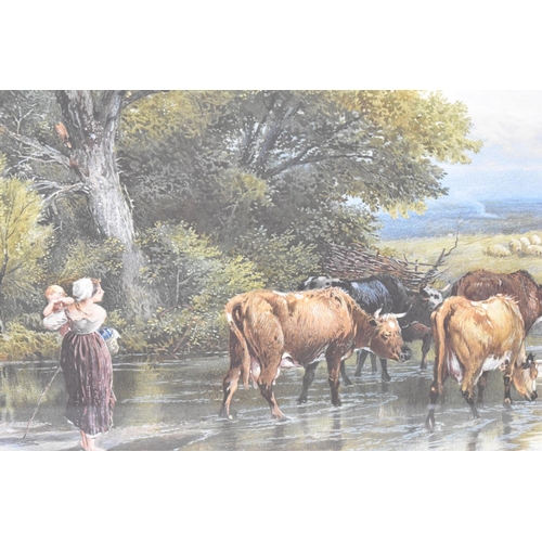 268 - A Gilt Framed Lithograph, Published by G Rowney and Co., Cattle Crossing Stream, 61x36cm