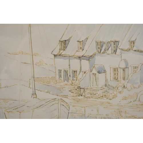 273 - A Framed Sepia and Wash, Porlock Weir, 46x31cm