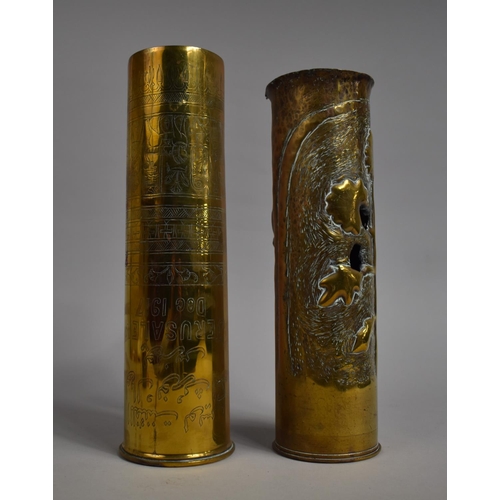 326 - Two Trench Art Brass Shell Bases, one Inscribed Jerusalem December 1917, The Other with Sunflower De... 