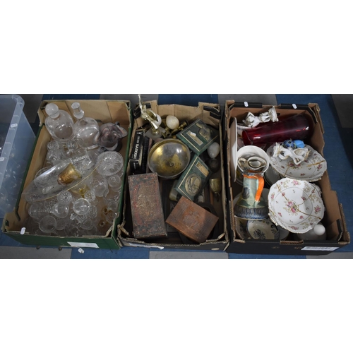 416 - Three Boxes of Various Sundries to Comprise Glassware, ceramics, Metalwares, Vintage Huntley and Pal... 