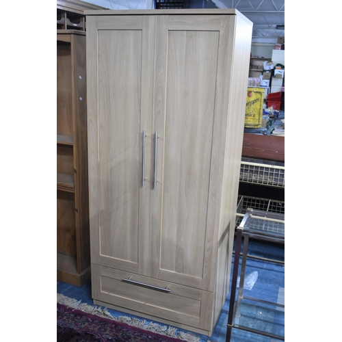 443 - A Modern Wardrobe with Base Drawer, Polished Metal Handles, 80x53x180.5cm high