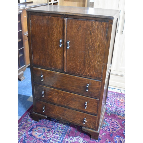 448 - An Oak Art Deco Tallboy with Top Shelved Cupboard Surmounting Three Long Drawers, Aesthetic Style Ha... 