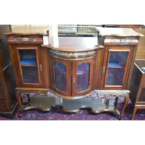 449 - A Mahogany Chiffonier, Demi Lune Centre Cupboard Opening to Reveal Shelved Shaped Shelves, Flanked b... 