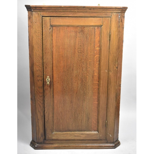 451 - A 19th Century Corner Cupboard, Panelled Door Revealing Three Shaped Shelves, 70cm wide