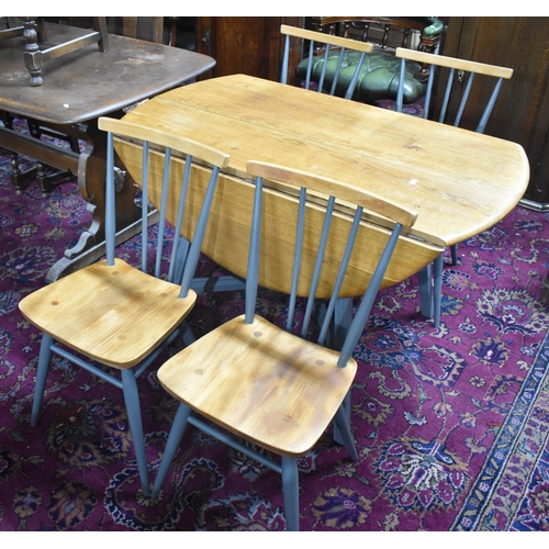 457 - An Ercol Drop Leaf Dining Table Raised on Grey Painted Legs and Stretcher Support Together with Four... 