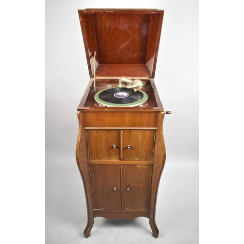 460 - An Edwardian Mahogany Cased Wind Up Gramophone Free Standing Cabinet, Working Order