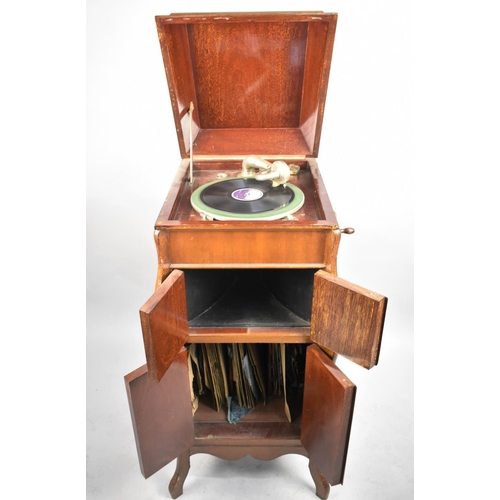 460 - An Edwardian Mahogany Cased Wind Up Gramophone Free Standing Cabinet, Working Order