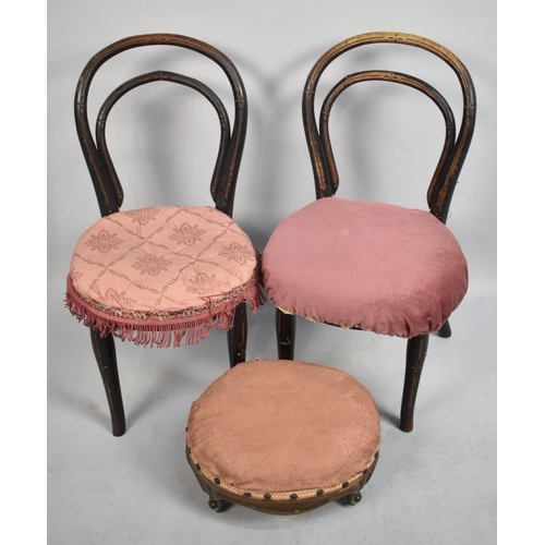 467 - Two Bentwood Children's Chairs Together with a 19th Century Footstool, Condition Issues