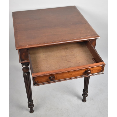 477 - A Modern Mahogany Square Topped Table with Single Drawer and Turned Reeded Supports, 61cm wide