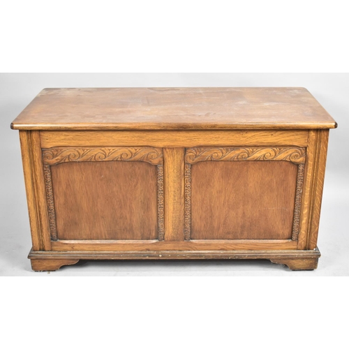 478 - A Mid 20th Century Oak Lift Top Two Panel Blanket Chest, 94cm wide