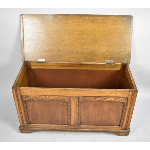 478 - A Mid 20th Century Oak Lift Top Two Panel Blanket Chest, 94cm wide