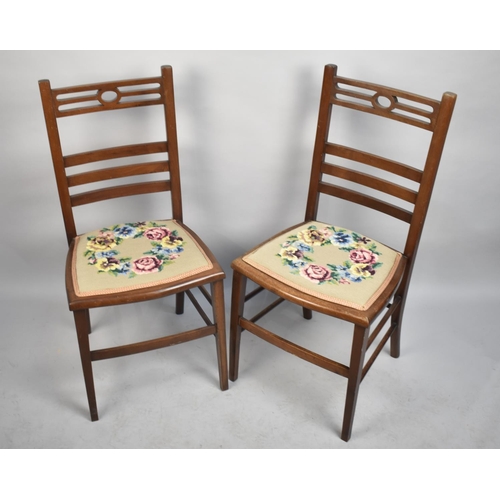 479 - A Pair of Edwardian Mahogany Tapestry Seated Bedroom Chairs