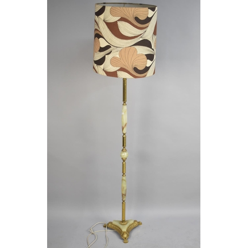 496 - A Mid 20th Century Brass and Onyx Standard Lamp with Shade