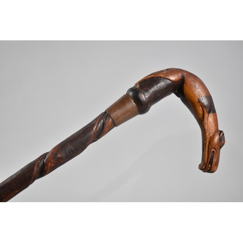 69 - A Victorian Coursing Stick with Carved Greyhound Handle and Twisted Shaft